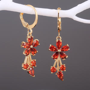 Pendientes colgantes de flores chapados en oro con cristal transparente talla marquesa para mujer, joyería de moda para fiesta E467 - Product Image 4