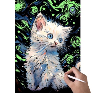 Carte à gratter magique style <span class=keywords><strong>Van</strong></span> <span class=keywords><strong>Gogh</strong></span>, populaire, qui brille dans le noir, pour croquis, art à gratter, papier de peinture arc-en-ciel - Product Image 6