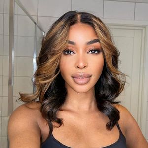 Court Bob Highlight Corps Vague D'eau 13X4 Dentelle Frontale sans colle Perruques de Cheveux Humains Ombre Blonde 4x4 Fermeture Perruque Colorée Pour Les Femmes - Product Image 2