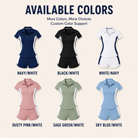 Ensemble de tennis deux pièces pour femmes, bleu marine et blanc, avec polo demi-zip personnalisé et short, tenue de sport
