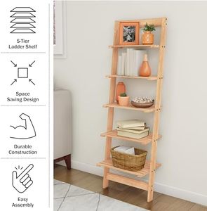 Estante de <span class=keywords><strong>escalera</strong></span> de 5 niveles-Estantería inclinada <span class=keywords><strong>estrecha</strong></span> de 50 pulgadas-Estantería de madera para sala de estar, baño, cocina, oficina o dormitorio - Product Image 6