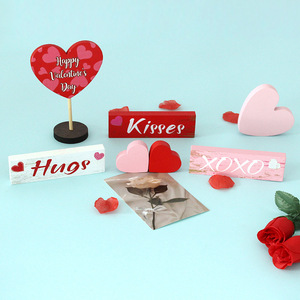 Couple Máy tính để bàn trang trí Valentine của ngày Quà tặng đám cưới Hand Painted gỗ Chữ trang trí nội thất thủ công khắc chụp đạo cụ - Product Image 1