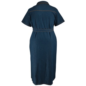 Robes en jean grande taille pour femmes 2025 – Robes décontractées à manches courtes et col rabattu, robes longues maxi en jean avec ceinture - Product Image 6