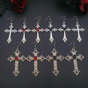 Grandi Orecchini A Croce Gioiello Gotico Tono Argento, Orecchini A Croce, Croce Floreale, Gotico, Strega, Gioielli Da Vampiro, Croce Grande - Foto 7