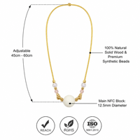 Collier ajustable artisanal en perles d'ivoire brillantes avec pendentif NFC Sync-Pulse Braidlet 216 intégré