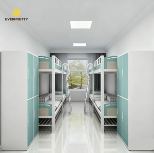 Lit superposé moderne pour étudiants avec bureau intégré, structure métallique démontable pour dortoir, <span class=keywords><strong>appartement</strong></span> ou chambre. - Product Image 2