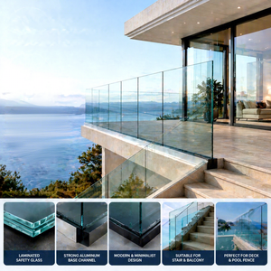 Balustrade en <span class=keywords><strong>verre</strong></span> <span class=keywords><strong>trempé</strong></span> structurel sans cadre pour escalier, balcon, terrasse, clôture de <span class=keywords><strong>piscine</strong></span> - Product Image 1