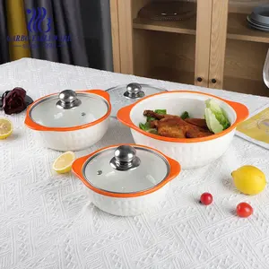 Keramische Bakvormen Set Met Glas Cover Bakken Braadpan Schotel Met Deksel Bedekt Ronde Wit Porselein Braadpan Pannenset