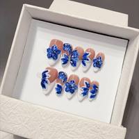 Tendance des ongles aléatoire : Faux ongles en acrylique à presser, couvrance totale, forme amande, faits main, finition brillante, motif fleur 3D, personnalisés en usine, 10 pièces
