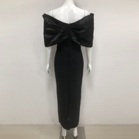 Robe de Soirée Noire de Luxe Épaules Dénudées Bandage Club Fête Strass Fendue Sirène Robe de Gala Événements Formels Avec Nœud en Satin