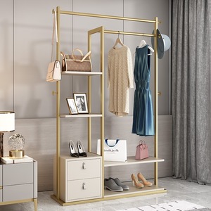 Porte-manteau en bambou de luxe léger, sur pied, chambre à coucher, moderne, simple, miroir de toilette intégré, porte-vêtements multifonctionnel - Product Image 3