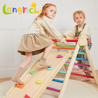 Ensemble d'escalade en bois souple Montessori pour tout-petits de 19 à 24 mois, aire de jeux intérieure avec toboggan, arche triangulaire, unisexe, 84x42x37,5 cm