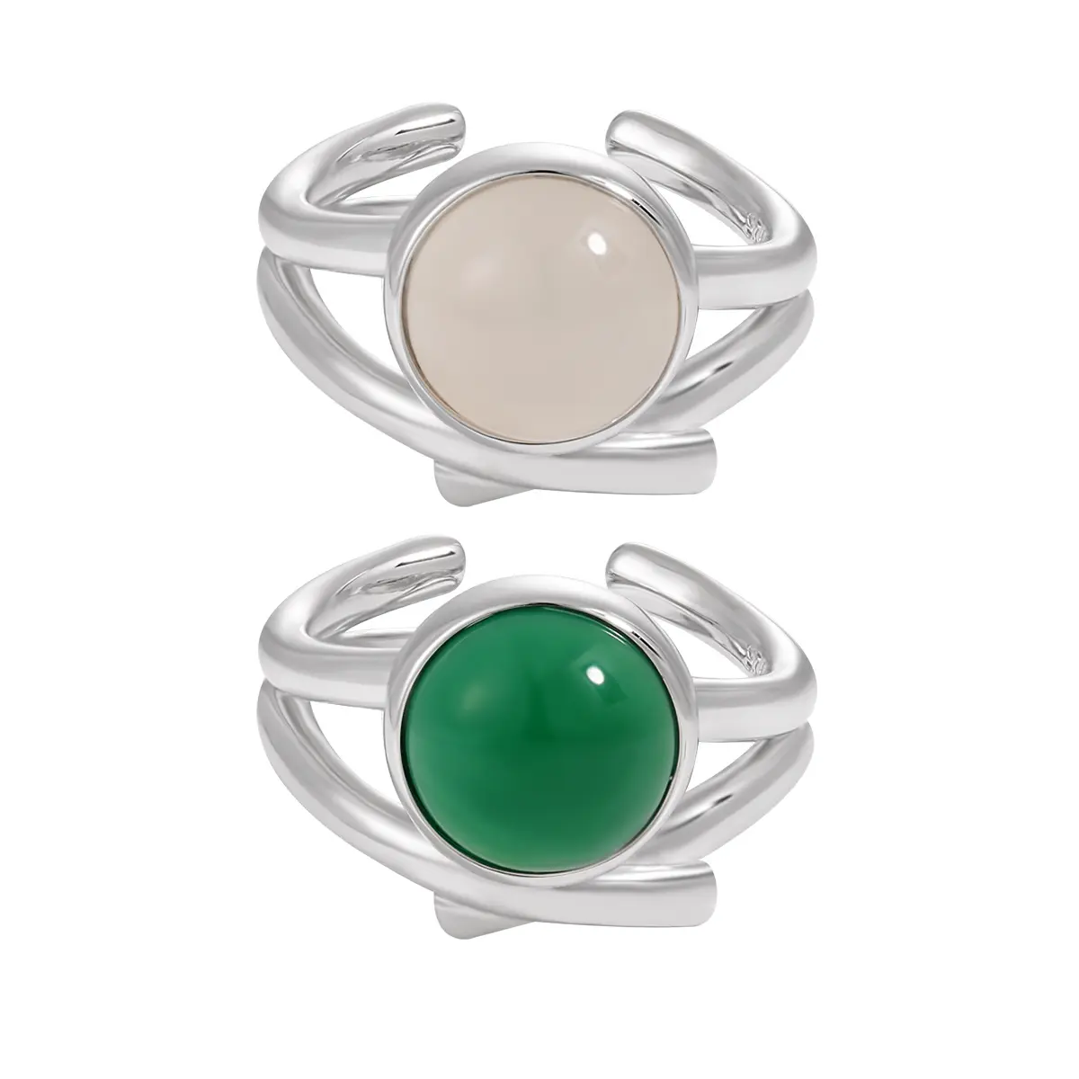 Anel de prata esterlina 925 feito à mão para mulheres, joia redonda de ágata verde com pedras preciosas para presente