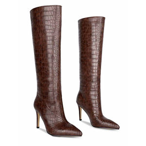 רטוב במפעל הסיטונאי נשים stitto bities 10 ס "מ הברך עקבים גבוהים ברך מגפיים חומים pu תנין רחב מגפי עגל - Product Image 3