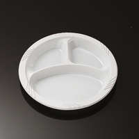 Assiettes en plastique blanches jetables rondes de 10 pouces 3 compartiments 3 sections vaisselle PS micro-ondable pour les fêtes 100 pièces