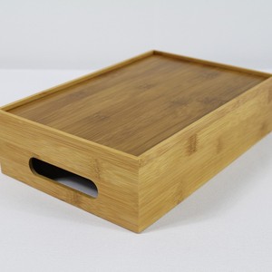 Bamboo <b>Storage</b> <b>Tray</b> Rectangle 2-3 Compartments Stackable For Home Use With Handle - Product Image 3
