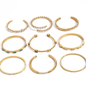 18K Gold Plating European High-End Ins Open Titanium Steel Cuff <b>Bracelet</b> Stainless Steel Zircon Hand Jewelry Fashion - Product Image 4