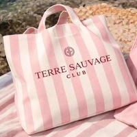 Sac de plage en toile réutilisable jaune rayé personnalisé avec logo, grand format, écologique, tendance, avec bandoulière, vente en gros