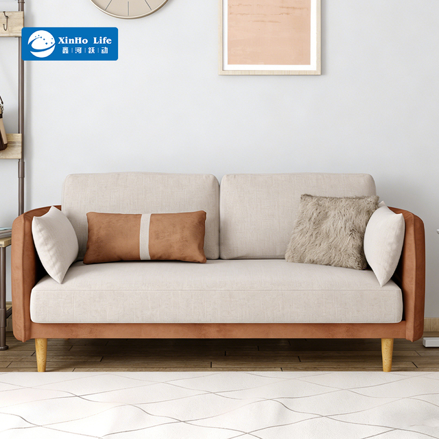 Two Tone Fabric Sofa 1/2/3 Seater Eucalyptus Wood Frame with Spring System Tech& Linen Blend Fabric Modern Living Room Furniture