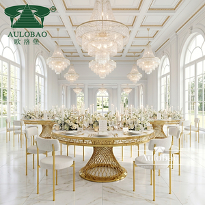 Muebles para Banquetes, Mesa Redonda de Boda con Base de Acero Inoxidable Dorado, de Lujo - Product Image 5