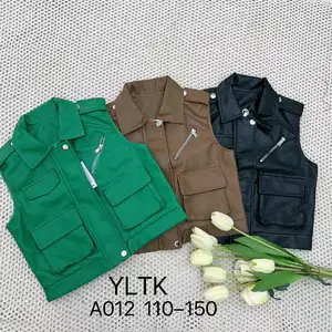 Spring and autumn 2023 Girls PU Boys and Girls' Vest jacket