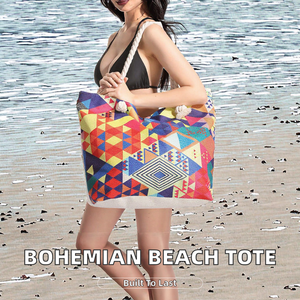 Bolso Tote Xuqi Transfronterizo de Gran Capacidad, Estilo Bohemio, con Cierre de Cremallera, Dos Asas, Patrón Geométrico, Multifuncional - Product Image 2