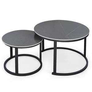 Círculo redondo travertino mesa de centro de madera conjunto moderno al por mayor de madera personalizada mesas nido Basse para sala de estar - Product Image 5