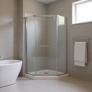 Cabine de douche Neo Angle Pivot en verre trempé 1/4, 34,75 x 72, sans cadre, porte chromée, avec bac de douche sectoriel - Product Image 2