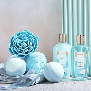 Panier-cadeau de <span class=keywords><strong>spa</strong></span> parfum océan pour femmes, 12 pièces, ensemble pour le corps avec huile de massage et bombes de bain - Product Image 6