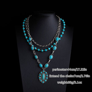 Boho fait à la main <span class=keywords><strong>Turquoise</strong></span> Navajo perles perles avec Concho croix pendentif Western collier femmes cadeaux quotidiens en gros - Product Image 4