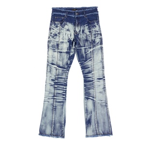 Jean en denim pour homme Wangsheng, style anglais, taille mi-haute, coupe droite, déchiré, délavage moyen, en coton et élasthanne respirants de haute qualité - Product Image 1