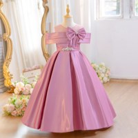 Robe de Soirée en Satin pour Filles de 5-11 Ans, Robe Longue à Nœud Épaules Dénudées, Robe de Demoiselle d'Honneur pour Enfants, Vente en Gros