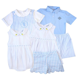 Enfants Garçons Vêtements Assortis Bleu Tissé Vichy Shortall Bouton Personnalisé Coton Nourrissons Bébé <span class=keywords><strong>Jon</strong></span> <span class=keywords><strong>Jon</strong></span> Barboteuse - Product Image 1
