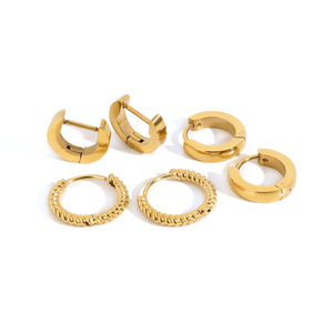 Huggie Earrings Gold Tone Stainless Steel Small Hoop Geometric Design Everyday Wear Unisex Jewelry - Product Image 1