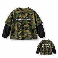 T-shirt à manches longues camouflage faux deux pièces pour garçons, collection automne 2026 – Style streetwear décontracté et ample, tendance hip-hop pour enfants