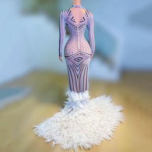 Novance Y5204 meilleurs produits de vente 2025 robes de sirène en cristal robe de soirée de bal train de plumes robes de soirée élégantes pour les femmes - Product Image 6