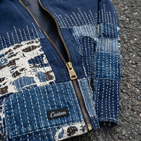 Ensemble de costume en jean pour homme, veste et pantalon patchwork Sashiko de créateur, streetwear déstructuré de haute qualité, hiver, boutonné, décontracté, personnalisé