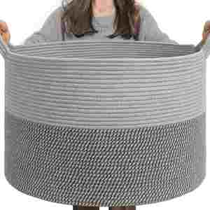 90L <b>Large</b> Woven <b>Storage</b> <b>Baskets</b> for Laundry Pillows Toys Decorative Cotton Rope <b>Basket</b> with Handles for Bedroom Nursery - Product Image 1