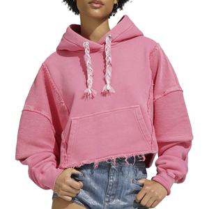 Hoodie court et ample rose vif, coupe streetwear, épaules tombantes, effet usé, en molleton 100% coton, style streetwear - Product Image 1