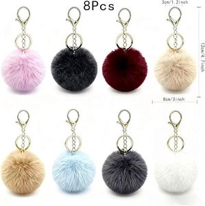 Pompon en fausse fourrure de lapin mignon, porte-clés en fausse fourrure de lapin, pompons en peluche doux et colorés, breloque pour clés de voiture et sac à main - Product Image 2
