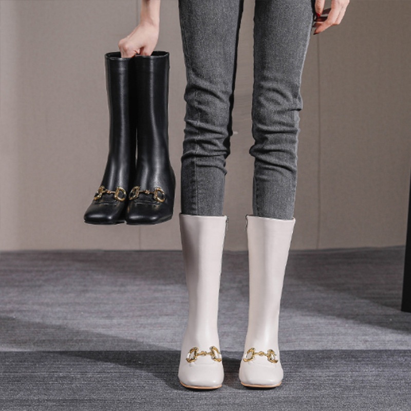 Роскошные зимние ботинки с золотой пряжкой, Черные Водонепроницаемые ботинки на высоком каблуке, женские ботильоны для верховой езды