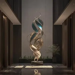 Sculpture abstraite en acier inoxydable sur mesure, art moderne miroir pour hall d'hôtel - Product Image 2
