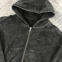 Sweat à capuche zippé personnalisé délavé à l'acide pour homme, coupe courte, broderie ton sur ton, effet vieilli, style streetwear vintage