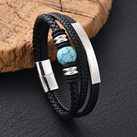 Bracelet en cuir tressé avec pierres turquoise et lapis-lazuli, en acier inoxydable, multicolore, pour homme, idéal pour un anniversaire