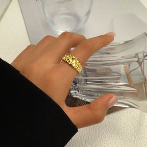 Bagues en acier inoxydable 316L plaqué or PVD 14k 18k de bonne qualité, résistantes à l'eau et inaltérables, style Nugget pour femmes - Product Image 4