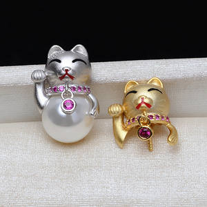 จี้เงินแท้ S925 รูปแมวนำโชค Wenchi พร้อมฐานไข่มุก 10 มม. สำหรับทำเครื่องประดับ DIY รุ่น 13694 - Product Image 1
