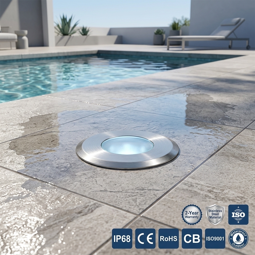 IP68 Waterproof Stainless Steel Underground LED Swimming Pool Lights 12V Warm White for Landscape & Garden Use