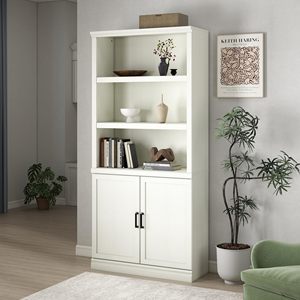 Librero Alto Moderno de Madera con Puertas, Estantería Ajustable para Oficina o Biblioteca, Mueble para <span class=keywords><strong>Libros</strong></span> con Base Antideslizante para Sala de Estar o Dormitorio - Product Image 1