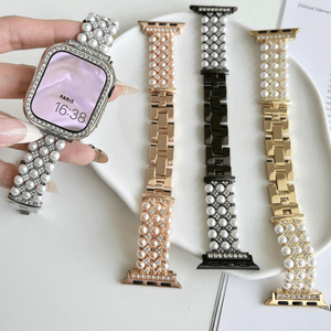Para <span class=keywords><strong>Apple</strong></span> <span class=keywords><strong>Watch</strong></span> Band 38 40 41 42 44 45 mm Mujeres Niñas Cadenas de metal con cuentas de perlas Pulsera de eslabones Correa de reloj para Iwatch Series 8 7 - Product Image 1