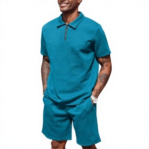 Vente directe usine – Ensemble survêtement 2 pièces personnalisé avec logo OEM : Polo à quart de zip et short – Tenue d'été à manches courtes pour homme - Product Image 3